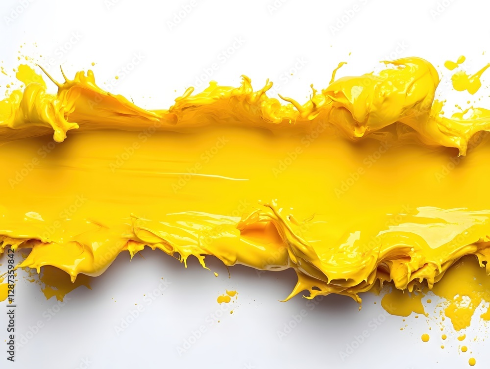 Poster vibrant yellow paint splash on white background creating a dynamic and artistic texture