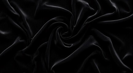 Fototapeta premium Black velvet fabric with a soft, plush texture, deep folds, and elegant highlights in a luxurious close-up.