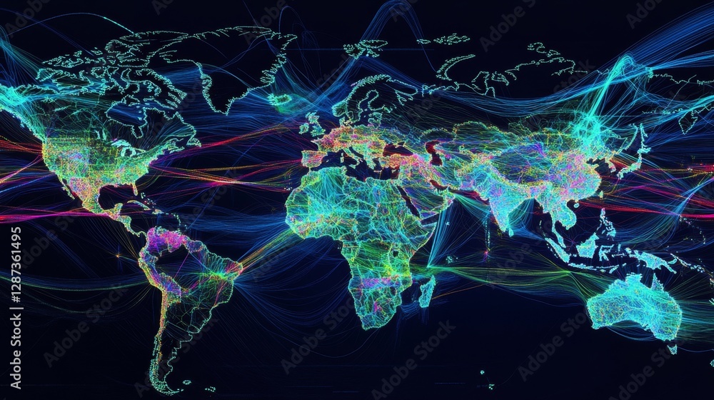 Poster visualizing data flow digital map of edbf operations in a virtual space