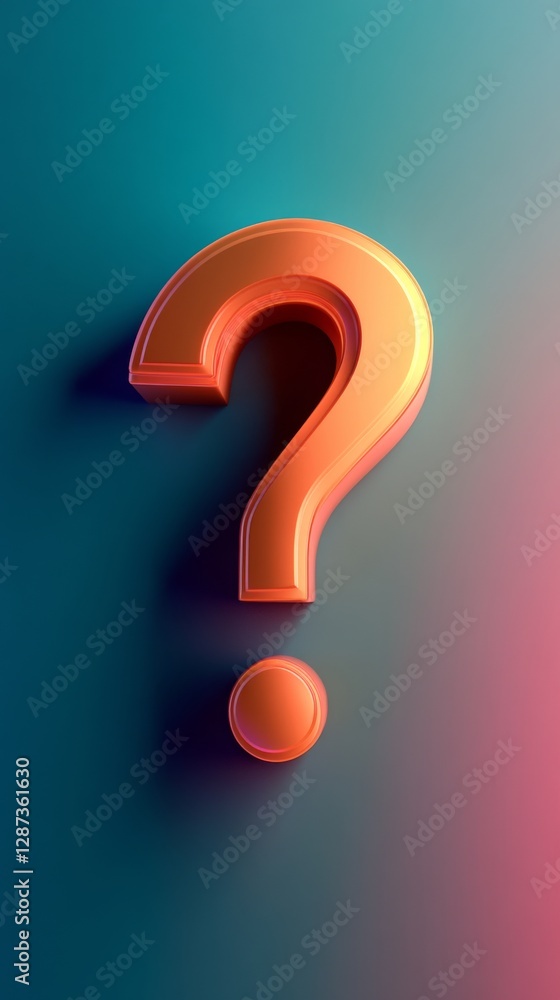 Poster Orange question mark with vibrant gradient background, highlighting inquiry and curiosity. Abstract design and conceptual thought concept