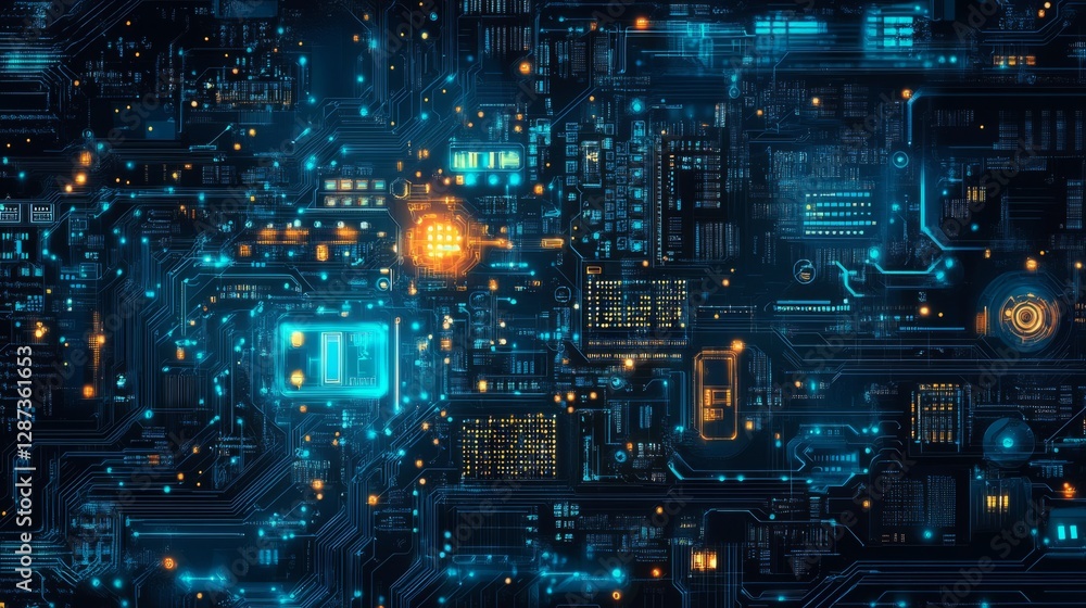 Poster digital connection technologies background featuring abstract glowing network lines, data flow, and 