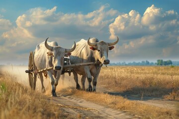 Ultra Hd Image of Two Oxen in Yoke Pulling a Cart