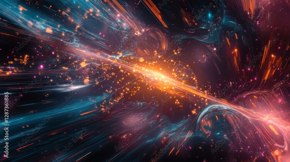 Poster digital connection technologies background featuring abstract glowing network lines, data flow, and 