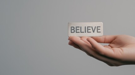 Inspirational Office Concept with Hand Holding Believe Sign