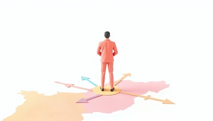 Effective crisis management skills for leaders Businessman in Pink Suit Standing at a Crossroads Symbolizing Decision Making and Future Directions in Business