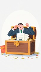 Effective crisis management skills for leaders Businessman Surprised by Treasures Emerging from a Chest of Ideas and Opportunities in a Creative Illustration