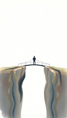 Effective crisis management skills for leaders Person Standing on a Bridge Over a Canyon, Symbolizing Courage and Overcoming Challenges in a Minimalist Style