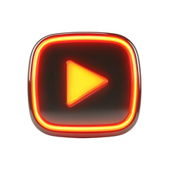 Glowing YouTube Play Button Icon with Red and Yellow Isolated on Transparent Background