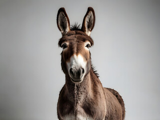portrait of a donkey looking at the camera, isolated on an plain background