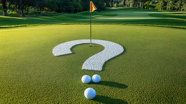 Golf Course Putting Green With A Question Mark Made Of Golf Balls