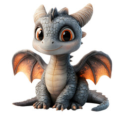 Fluffy 3D Cartoon Dragon with Glowing Wings Isolated on Transparent Background
