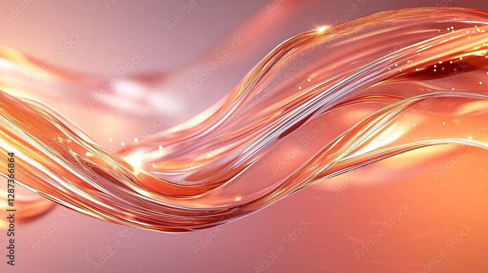 Poster abstract fluid texture in orange with translucent waves and soft glow