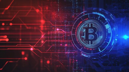 Cybersecurity concept with futuristic electronic circuit board and central processor showcasing blockchain technology, digital data protection, and secure network encryption in a high-tech blue glow b