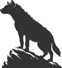 A hyena perched on a rock, surveying the land animal silhouette vector