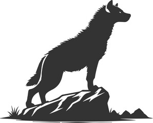 A hyena perched on a rock, surveying the land animal silhouette vector