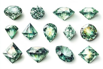 Green Gemstones: A Watercolor Collection of Sparkling Jewels