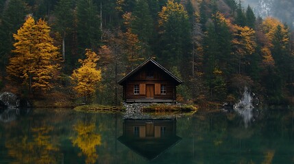 Fototapeta premium A Simple Wood House by the Lake 