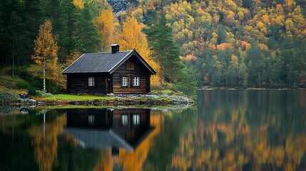 Fototapeta premium A Simple Wood House by the Lake 