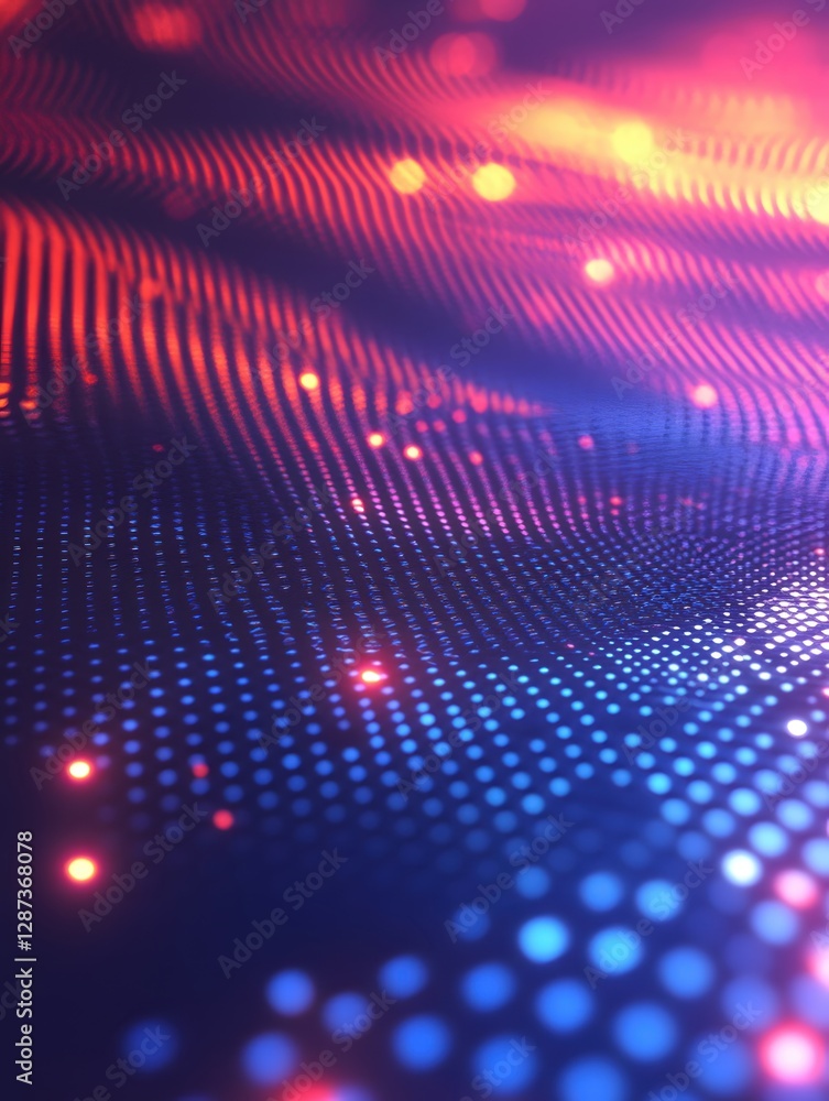 Poster vibrant data wave with glowing dots and dynamic energy creating a modern abstract background