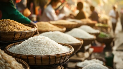 Fototapeta premium Bustling traditional rice markets asia cultural experience vibrant environment local life rice trading