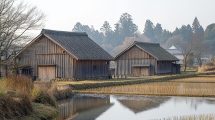 Exploring traditional wooden rice barns rural landscapes photography natural environment aerial view cultural heritage