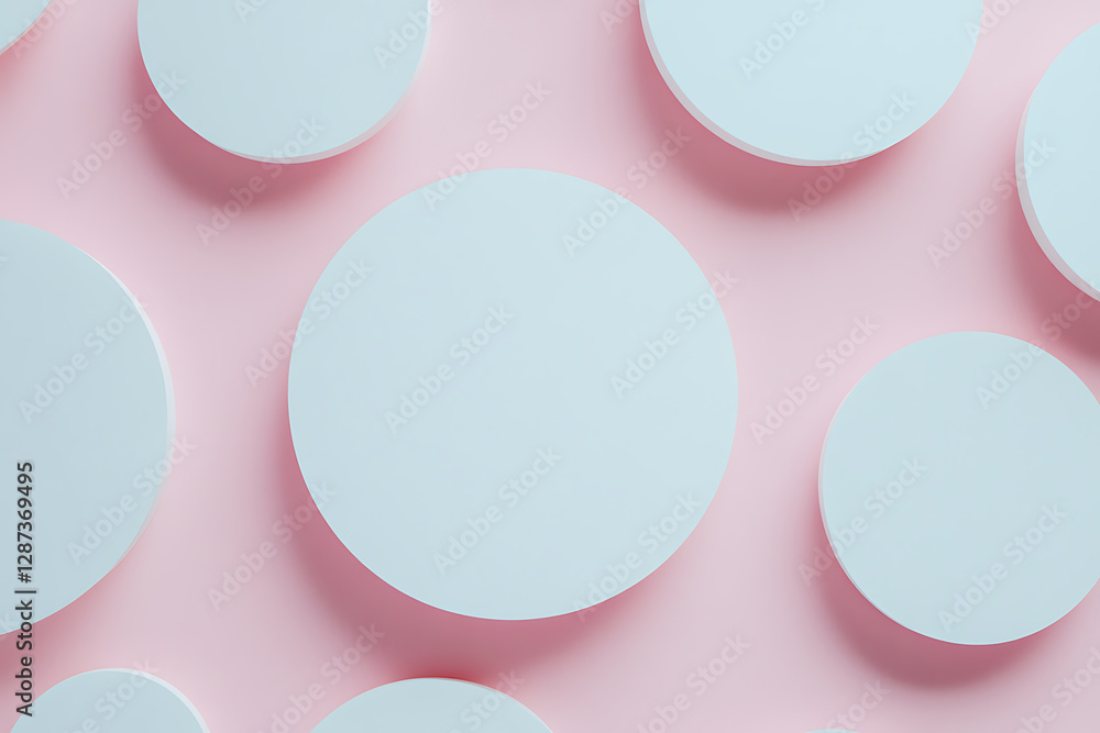 Poster circular patterns in soft pastel colors on pink background abstract art studio setting aesthetic des