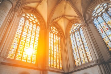 Sunlight through stained glass windows in a cathedral