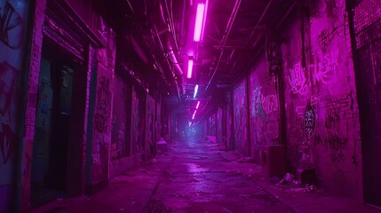 Fototapeta premium Neon Luminance in Graffiti-Laden Slum Passage at Night