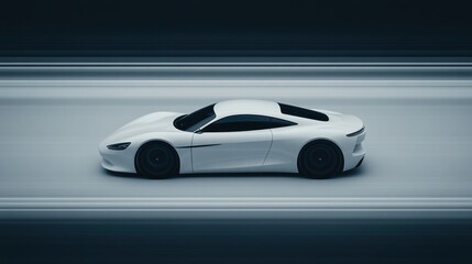 Obraz premium White Sports Car Speeding on a Highway