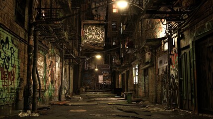 Fototapeta premium Urban Graffiti Full of Neon Lights in Run-down Passageway