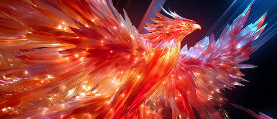 Majestic phoenix rising from flames digital art fantasy realm vibrant colors close-up view symbol of rebirth