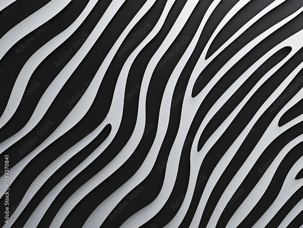 Poster dynamic black and white zebra pattern abstract art digital design modern aesthetic close-up visual t