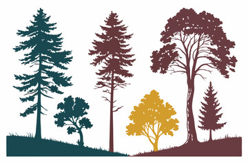 set of Pine tree silhouette vector illustration