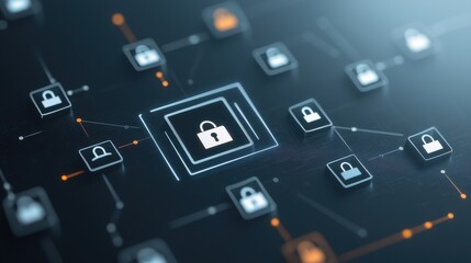 Fototapeta premium The image depicts a digital network with interconnected lock icons, symbolizing cybersecurity and data protection.