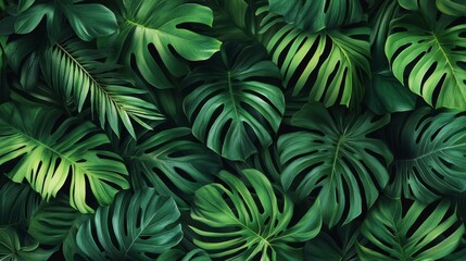 Create tropical jungle green leaves pattern tropical jungle graphic design lush environment top-down view nature concept