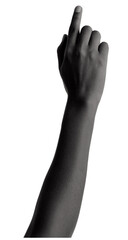 Halftone hand gesture as collage graphic element. Vintage punk grunge arm dotted pattern stickers....