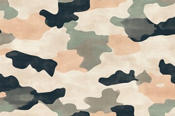 Abstract Camouflage Pattern in Earthy Tones: A Seamless Beige, Green, and Peach Design