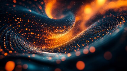 Futuristic digital technology network background featuring abstract particle flow, neural network connections, and data stream visualization for artificial intelligence, blockchain, and high-tech inno