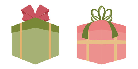 Pink And Green Gift Box With Ribbon Bow