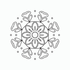 abstract floral ornament, simple mandala coloring page, vector mandala line art