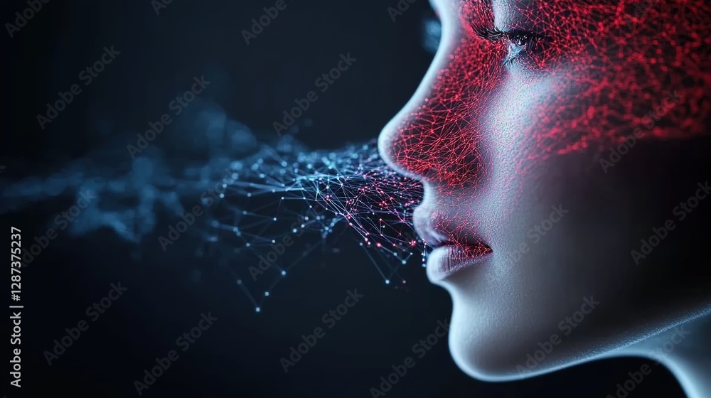 Poster digital portrait of woman with abstract data visualization effect