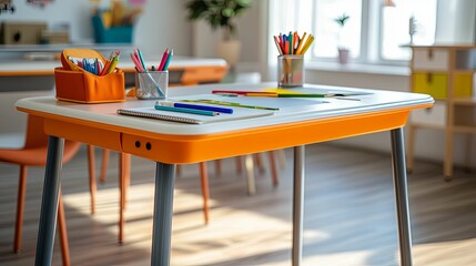 Colorful School Desk Ready For Students Learning