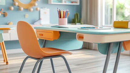 Colorful Childrens Desk And Chair Set Ready For Learning