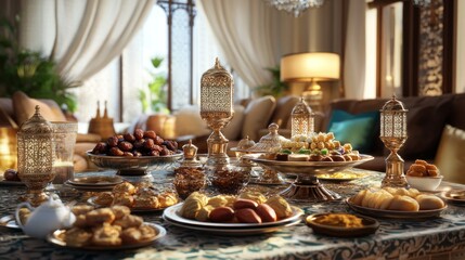 Fototapeta premium Table Filled with Traditional Middle Eastern Sweets