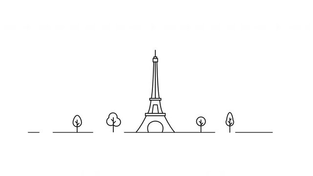 Line drawing of the Paris skyline  animation
