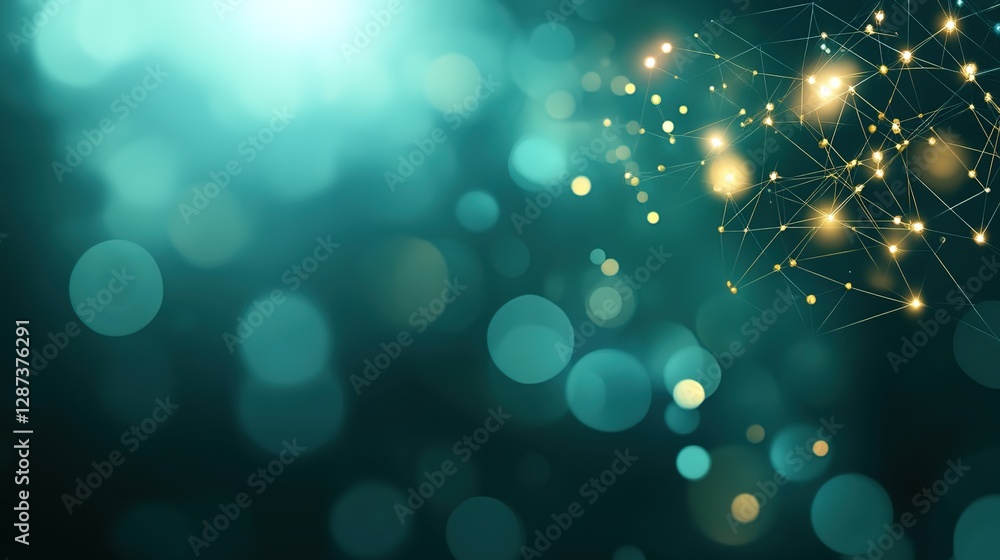 Poster abstract background with glowing circles and connecting lines in blue