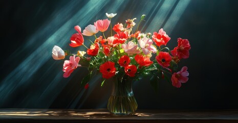 Radiant Poppies: A Still Life of Vibrant Blooms in Sunlight