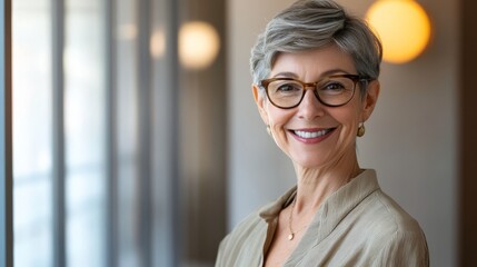 The charm and strength of women in the modern workplace. Her smile and confident posture convey her passion and determination and inspire those around her to pursue their goals