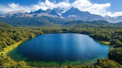 Serene Mountain Lake in Patagonia: Breathtaking Aerial View
