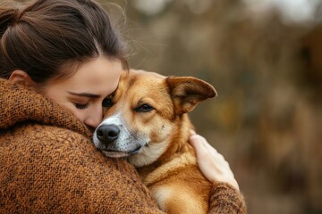 High Quality Picture of Woman Hugging Cute Rescue Dog